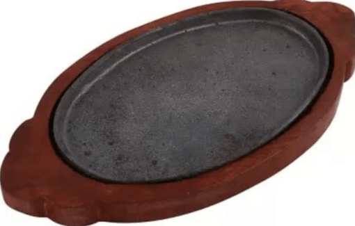 Wooden cast Iron Sizzler Plate/Tray with Wooden Base Oval Shape Plate and Modern Design - Image 2